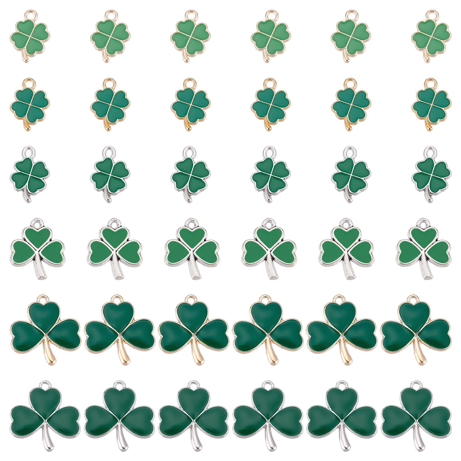 SUNNYCLUE 1 Box 36Pcs 6 Style Four Leaf Clover Charm Enamel Lucky 4 Leaf Clover Charms St Patricks Day Irish Shamrock Green for jewellery Making Good Luck Earrings Craft Supplies — image 1