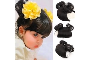 colorvay 1 Pack Baby Wig Braid Hairband for Kids, Children's Fake Bangs Headband with Head Buckle for COS Hair Accessories (Black)