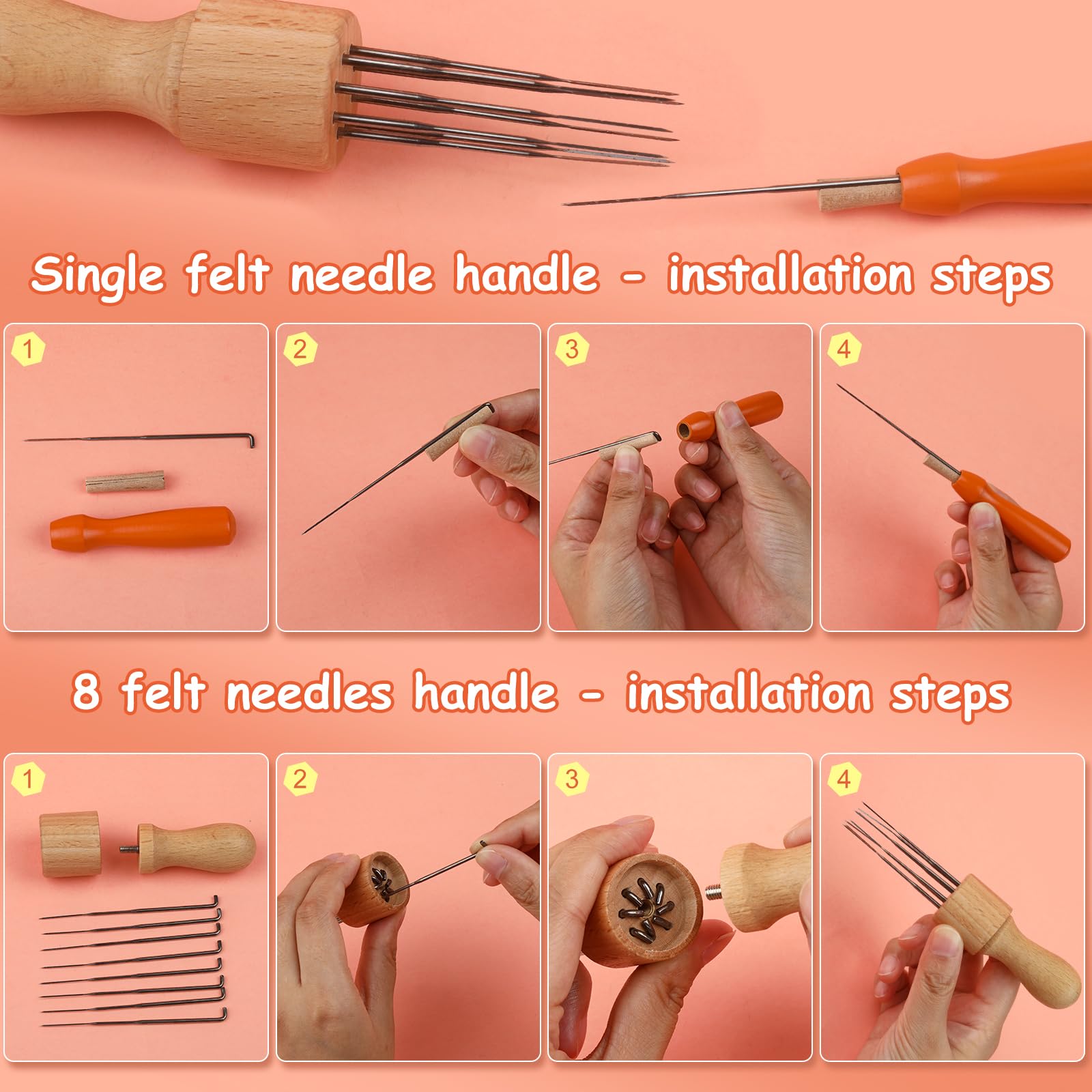 QMNNMA 241 Pcs Needle Felting Kit - Complete Needle Felting Tools and Supplies with Felt Wool 50 Colors, Felt Molds, High Density Foam Pad Storage Box for DIY Craft Animal Home Decoration