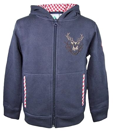 Isar-Trachten Kapuzenjacke für Kinder - Marine Rot - Für Mädchen und Jungen