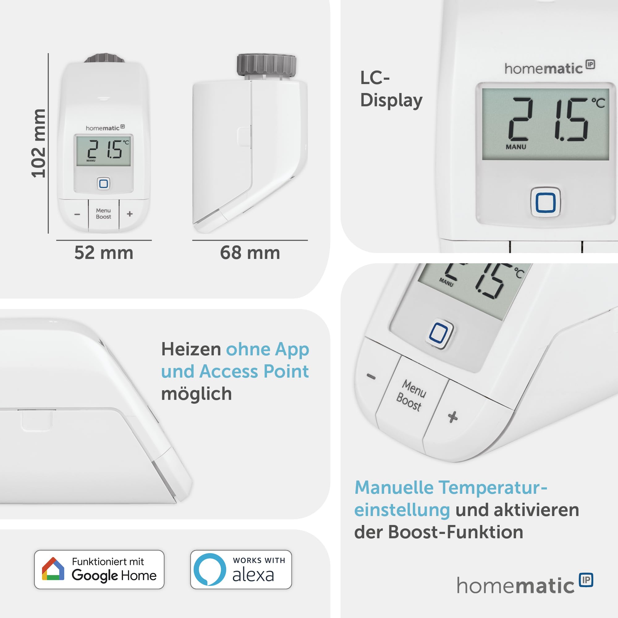 Homematic IP Heizkörperthermostat – Basic, Smart Home, digitaler Thermostat Heizung, Steuerung per App, Alexa, Google Home, einfache Installation, Energie sparen, 153412A3 3