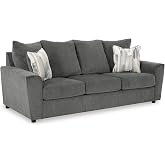 Signature Design by Ashley Gray Chenille Sofa, Easy Assembly, Stairatt | Contemporary flared arms with sag-resistant platform foundation, 100% polyester plush chenille, Comfortable 3-seater design