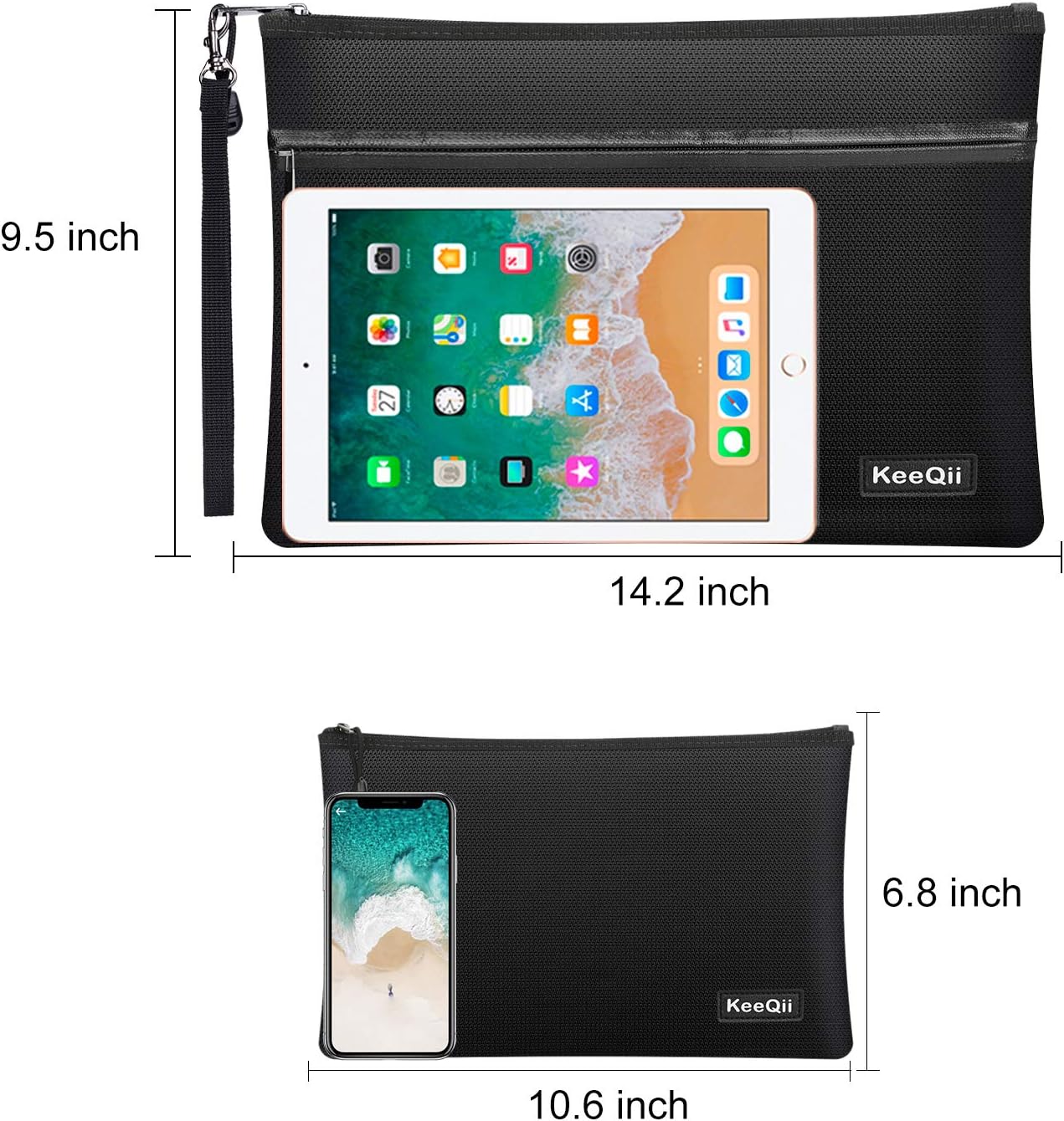 KeeQii Fireproof Money Bag, Two Pockets Waterproof and Fireproof Document Bags, Fireproof Safe Storage Pouch for Documents, Money and Cash (2 pack） - - 