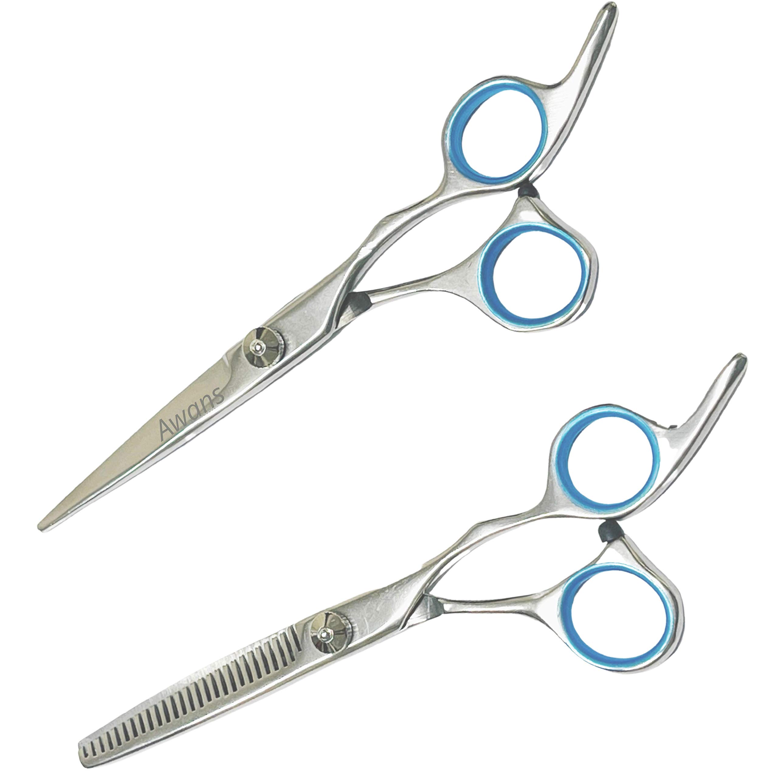 Awans Professional Barber Salon Hairdressing Scissors Set 5.5" with Thinning Scissors, Hair Cutting, Hair Styling, Hair Thinning Set 5.5"- Free Pouch/Holster (6.5" Set)