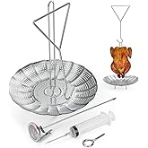 Onlyfire Chef Turkey Fryer Accessory Kit, Stainless Steel Chicken Holder with Handle Lifter Hook, Seasoning Injector, Drip Pa