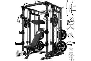 RitFit Buffalo Smith Machine, Power cage with LAT-Pull Down System & Cable Crossover System, All-in-One Squat Rack for Home Gym, Power Rack