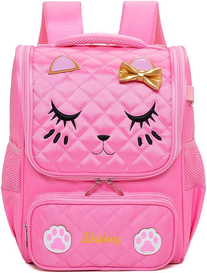 Hyundly Cute Cat Face Bowknot Girls School Backpacks For Pre-School Kindergarten one grade Backpacks (Pink, Medium)