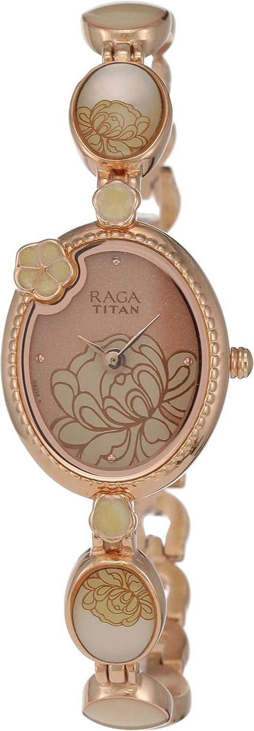 raga mother of pearl dial metal strap watch