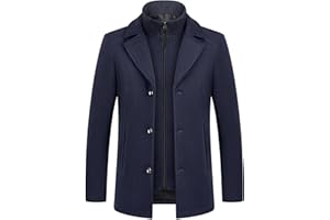 Lamgool Men's Winter Wool Coat with Removable Padded Vest 2-in-1 Winter Warm Casual Peacoat