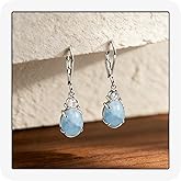 MoiuVieg Larimar/Moonstone Earrings 925 Sterling Silver Blue Dangle Teardrop Gemstone Jewelry Gift For Women Lover