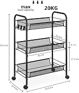 3-Tier Rolling Cart On Wheels Easy Assemble Storage Trolley Black view 2