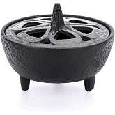 JUXYES Small Retro Cast Iron Cauldron Charcoal Incense Burner with Lid | Fragrance Aroma Diffuser for Yoga Meditation， Mini Metal Witchcraft Cauldron for Sage, Palo Santo, Resin, Charcoal