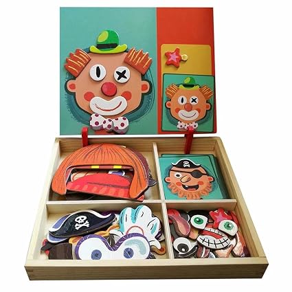 Wooden Magnetic Jigsaw Puzzles Toy Toddler Craft Toys Educational Travel Puzzle Games Double Sided Drawing Easel For Boys And Girls