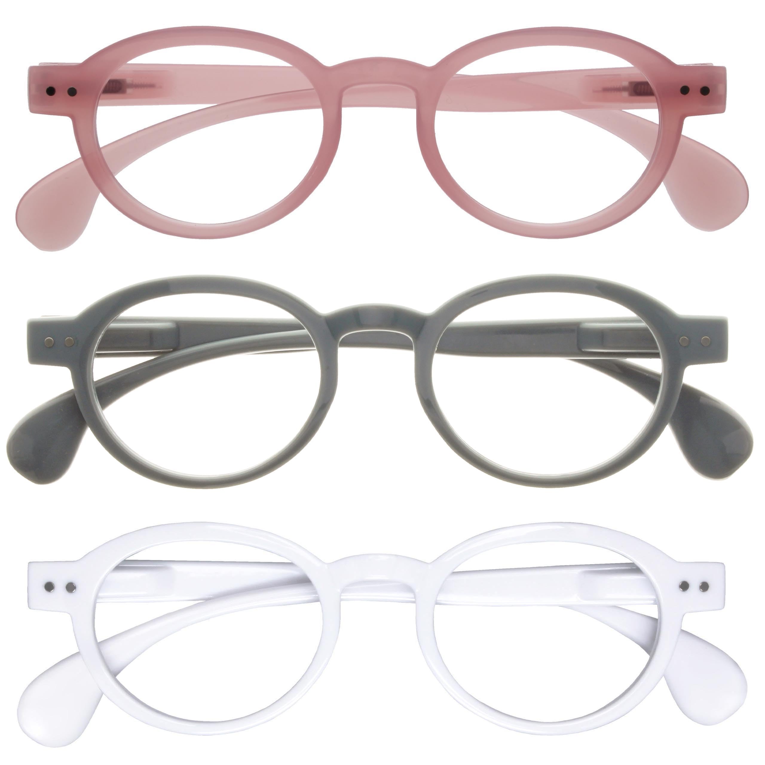 OPULIZE OCA Reading Glasses - 3-Pack - Modern Retro Round Frame - Pink Grey White - Mens Womens - Spring Hinges - RRR54-47W - +1.00
