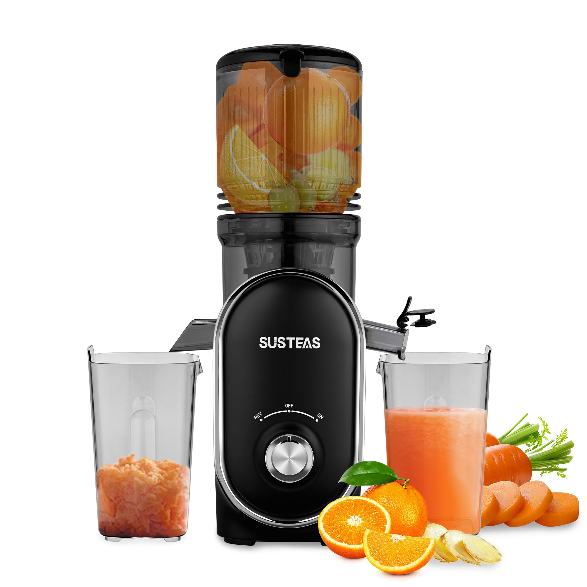 Photo 1 of SUSTEAS Cold Press Juicer, 300W, 5.3" Large Feed Chute, 1.5L Capacity, Automatic Feeding, High Yield, Easy to Clean, Ideal for Whole Fruits & Vegetables, Black