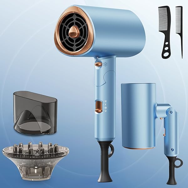 Föhn 2000W, Haartrockner mit Diffusor, Ionen Haarföhn, 3 Heizstufen, Kaltluft-Taste, Klappbar Reiseföhn für Frauen & Männer, Leicht, Leise, Hair Dryer, Haarpflege Styling Tool für Zuhause, Reise