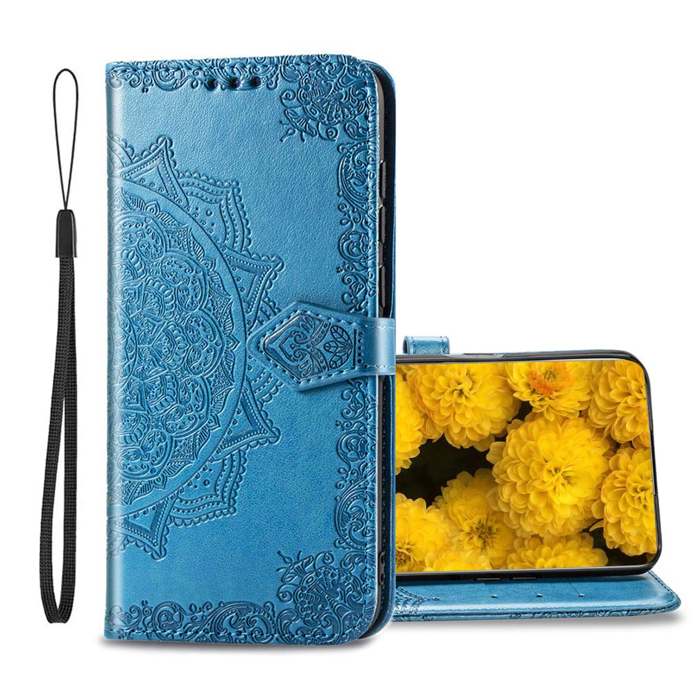 BRAND SET Phone Case for Sony Xperia 10 II Case Wallet Leather Cover Magnetic Closure and Flip Stand Case, Premium 3D Vintage Elegant Print Phone Cases-Blue
