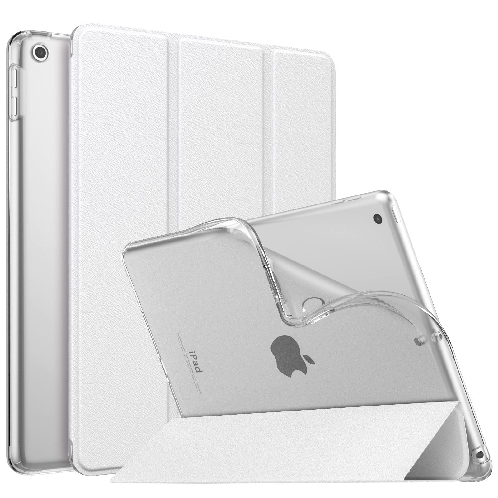 MoKo Case for iPad 9th Generation 2021/ iPad 8th Generation 2020/ iPad 7th Generation 2019, Soft Translucent TPU Frosted Back Cover Slim iPad 10.2 inch Case with Stand, Auto Wake/Sleep, White — image 1