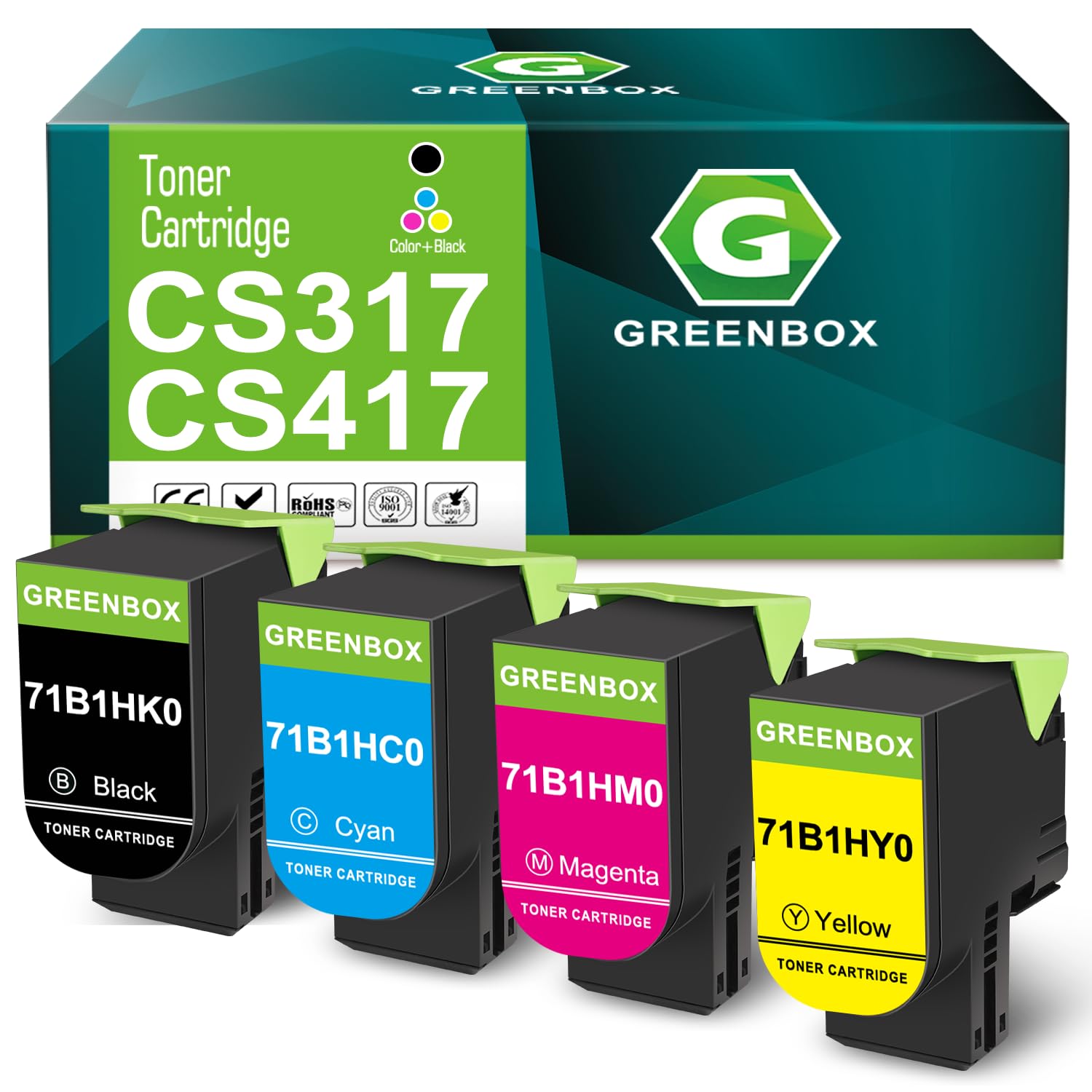 Photo 1 of GREENBOX Remanufactured CS317 CS417 Toner Cartridge 6,000 Pages Replacement for 71B1HK0 71B1HC0 71B1HM0 71B1HY0 for CS417 CX417 CS517 CX517 CS317 CS317dn CX317dn Printer
