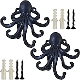 YOOHUA 2PCS 6Inch Cast Iron Octopus Decorative Coat Hook - Wall Mounted Nautical Hand Towel Rack Holder with Screws, Rustic Metal Clothing Hanger for Bedroom/Bathroom/Kitchen/Balcony