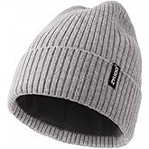 Zylioo Plus Size Fleece Lined Beanie Hat,2XL/XL/L/M/S Thermal Knitted Hat,Winter Warm Lined Snow Hats for Women Men