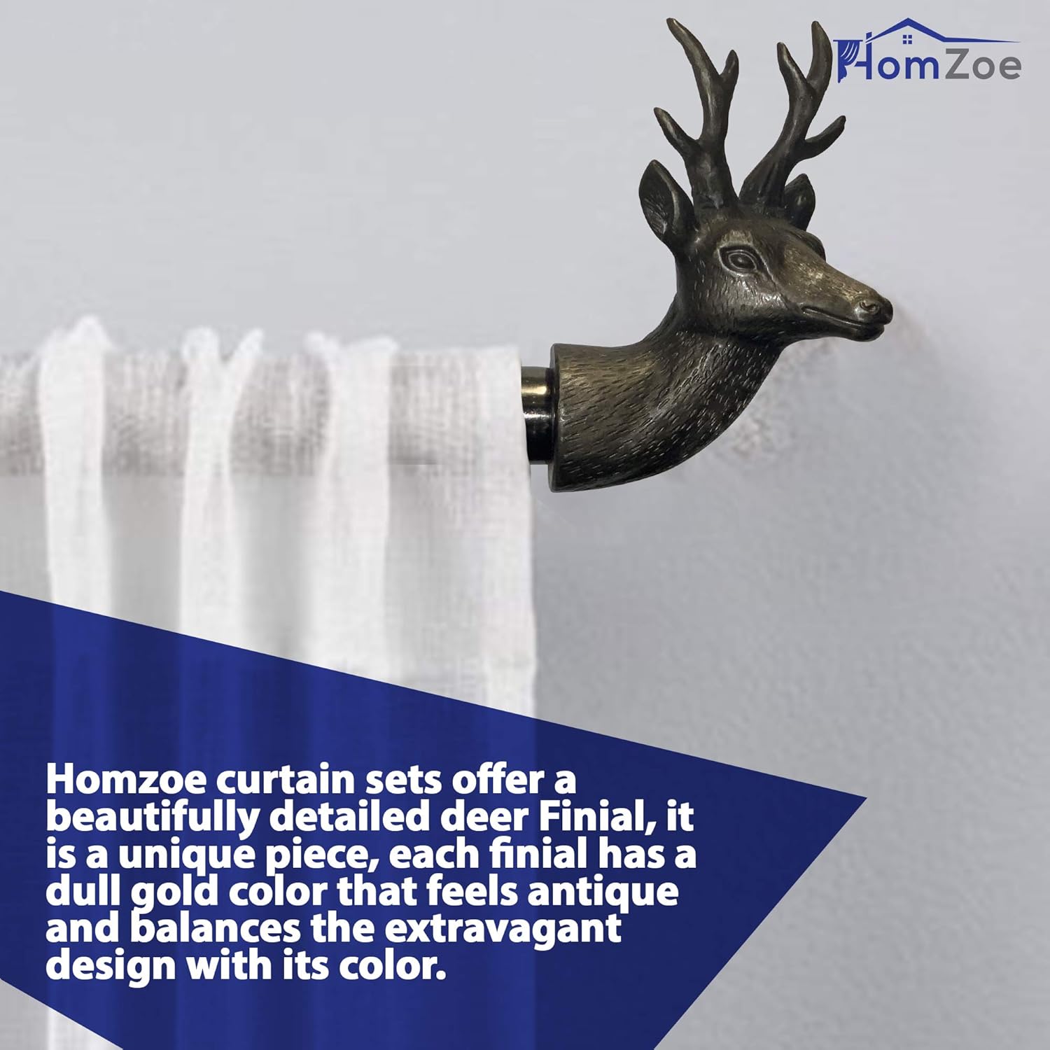 HOMZOE Curtain Rod Drapery Windows - 1-1/8 inch Diameter with Classic Deer Finials Design Set with Extendable Pipe, Adjustable Brackets, Plated Brass Finish (72" to 144"): Home & Kitchen