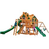Gorilla Playsets 01-0089-AP Empire Wood Swing Set with 3 Play Decks, 3 Slides, and Monkey Bars, Brown
