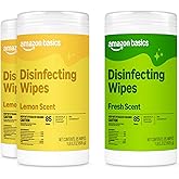Amazon Basics Disinfecting Wipes, Lemon &amp; Fresh Scent, Sanitizes, Cleans, Disinfects &amp; Deodorizes, 255 Count (3 Packs of 85), Packaging May Vary