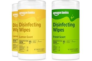 Amazon Basics Disinfecting Wipes, Lemon & Fresh Scent, Sanitizes, Cleans, Disinfects & Deodorizes, 255 Count (3 Packs of 85), Packaging May Vary