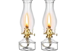 Tuanse 2 Pcs Oil Lamps for Indoor Use Vintage Hurricane Emergency Glass Oil Lamps Large Lantern Classic Decorative Oil Lamp for Home Tabletop Emergency Lighting Supplies(Clear)