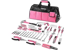 DEKOPRO Pink Tool Set for Women Ladies Girls, 226-Piece Household Hand Tool Kit with Wide Mouth Open Storage Tool Bag for DIY