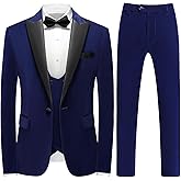 Mens Velvet 3 Piece Suits Slim Fit Peaked Lapel One Button Tuxedo Dinner Jacket Vest Pants Suit Set