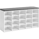 VASAGLE Shoe Bench with Cushion, 20 Compartments, 12 x 47.2 x 24.7 Inches | Entryway Storage Bench with Padded Seat, for Bedroom, Cloud White and Dove Gray, CUSTOS Collection ULHS045WB01