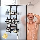 UUlioyer Hanging Shower Caddy Over Door 3-Tier Shelf No Drilling Black view 7