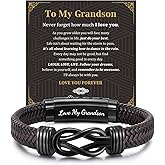 MEALGUET Men's Bracelets Gifts for Men - Brown Braided Leather Infinity Knot Bracelets Engraved Love Massage for Son Man Husband Boyfriend, Mens Bracelet Jewelry Gift for Birthday Valentine's