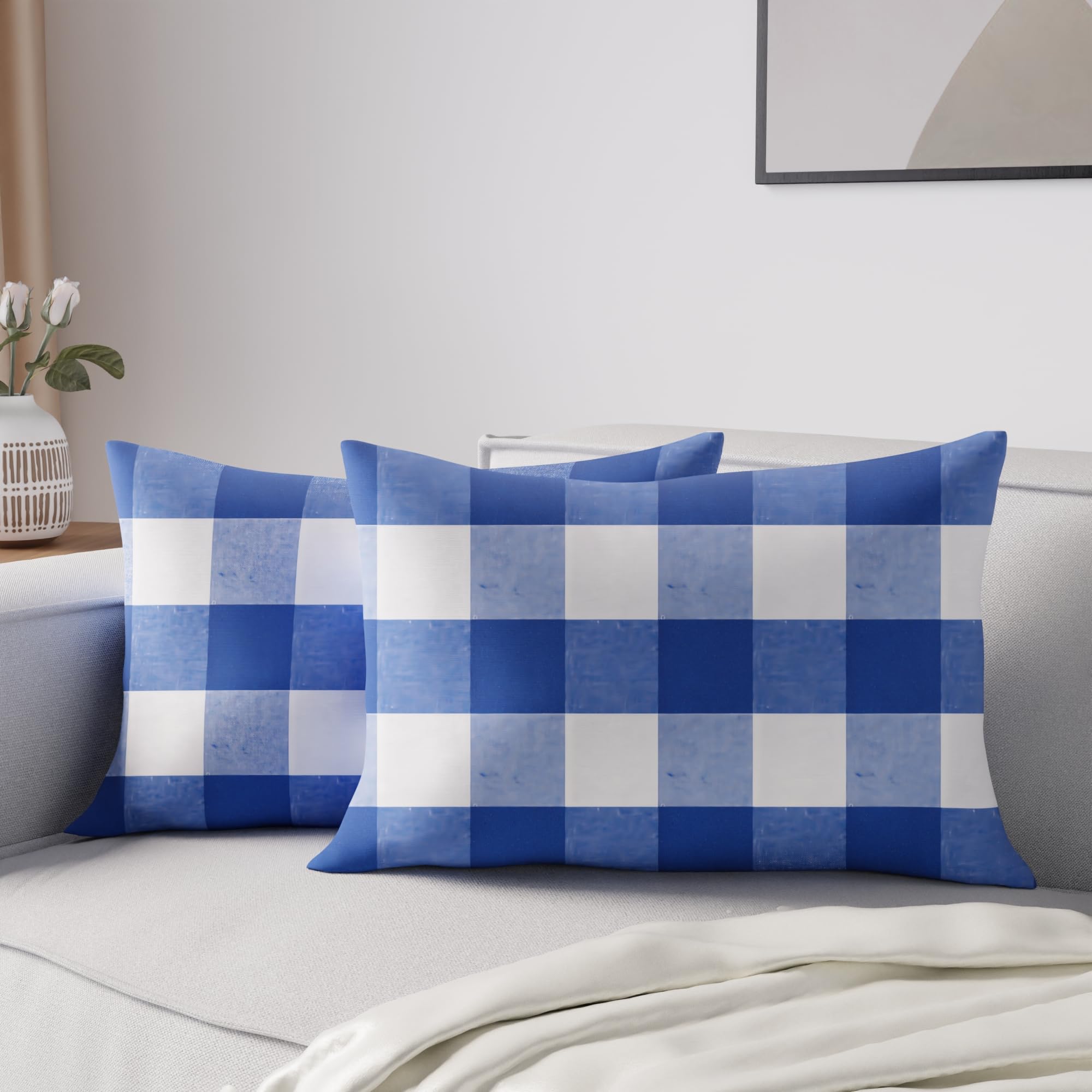 Encasa XO Cushion Covers 2 pcs set (30x50 cm) - Buffalo Blue Checks - Decorative Large Rectangle Colourful Washable Eco - Cotton, Throw Pillow Cases for Living Room, Sofa, Bedroom, Home & Hotel — image 1