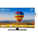 SYLVOX 27" 12V/24V Smart RV TV with Google TV &amp; Built-in DVD Player | Frameless 1080P Full HD QLED Display, Shock-Resistant, Wide Voltage Support (9&ndash;32V), Voice Control Remote (Limo QLED Series)