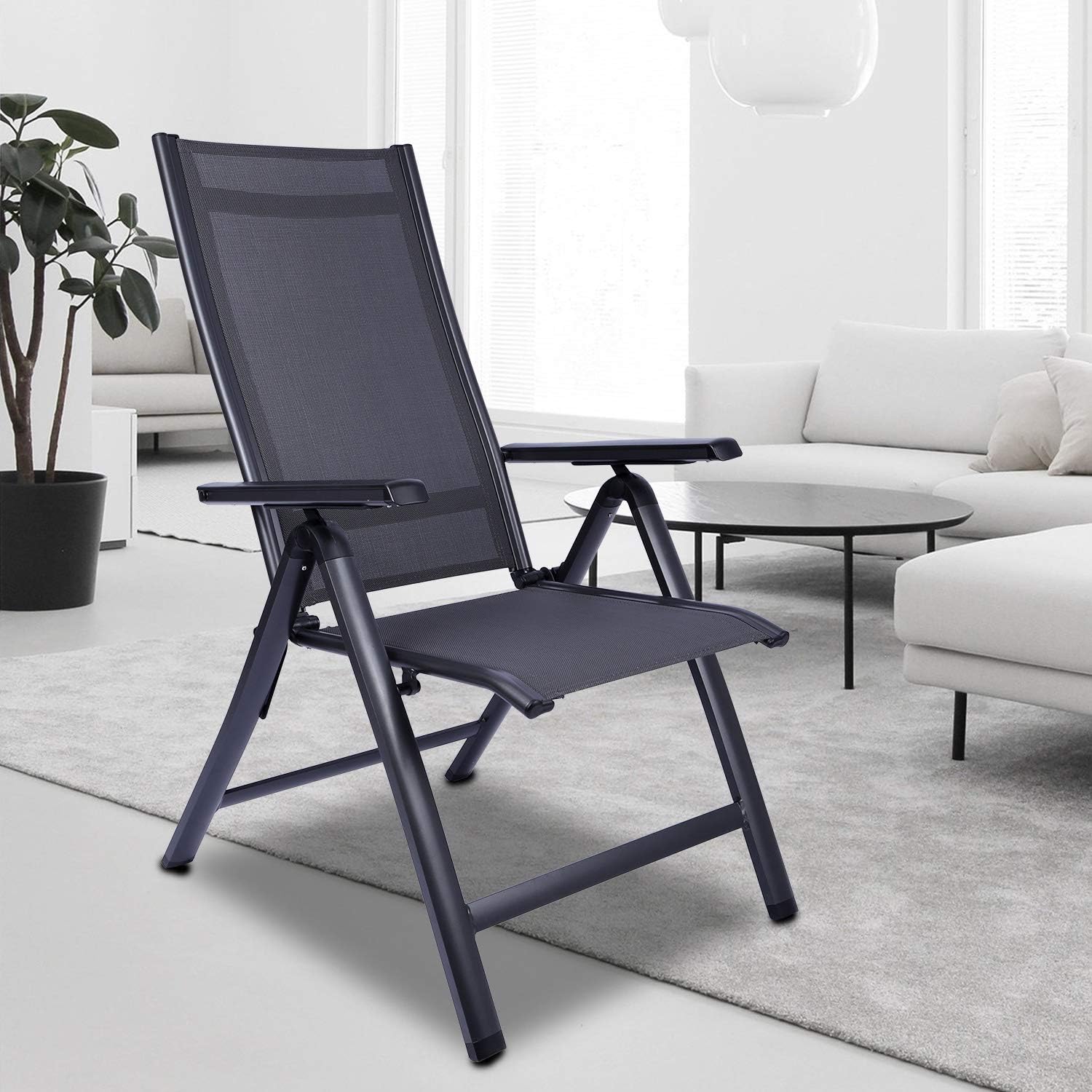 REDCAMP Patio Lounge Chair for Outside, Lightweight Aluminum Adjustable High Back Outdoor Sling Reclining Lawn Chairs Zero Gravity with Hard Arms, Black: Kitchen & Dining