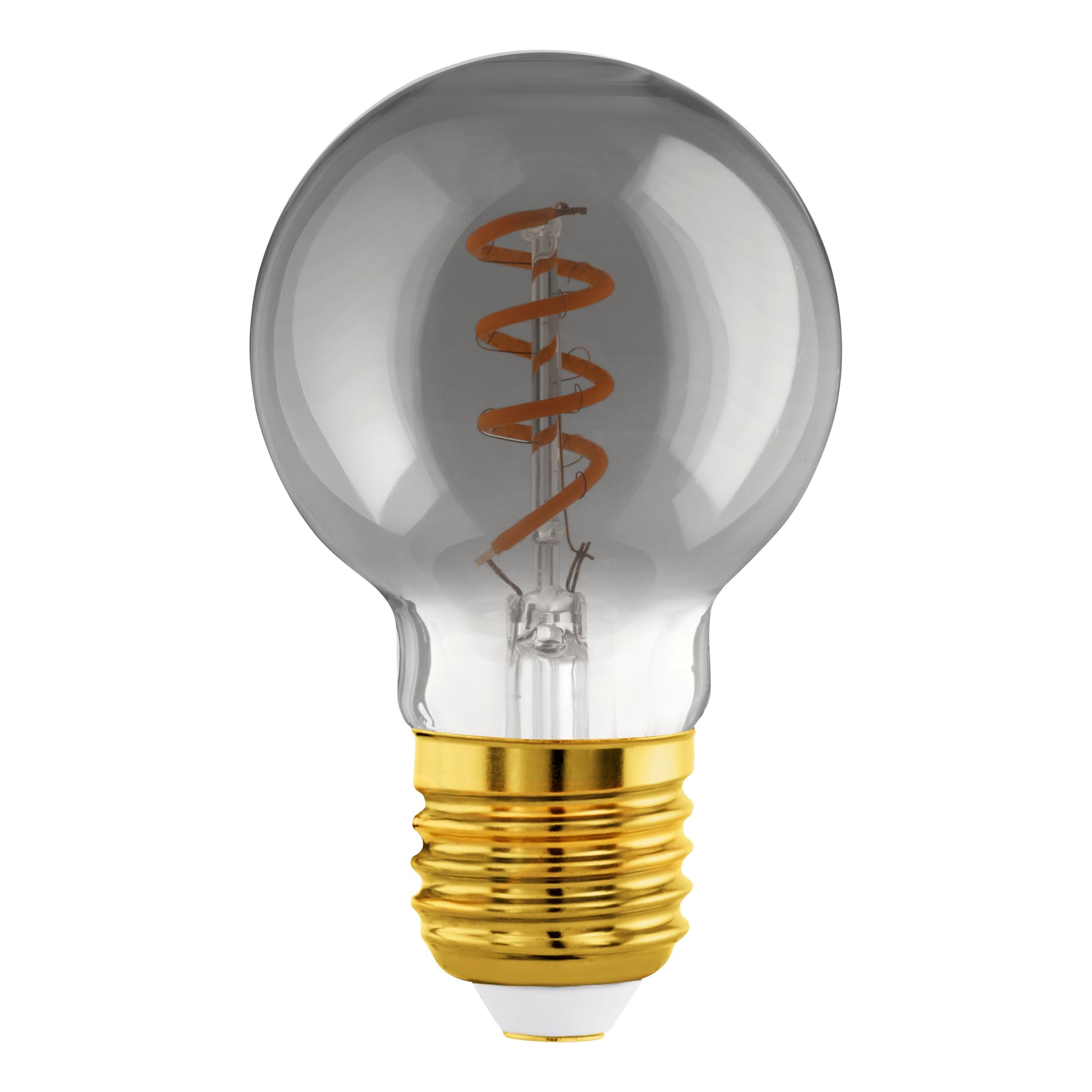 EGLO Dimmable E27 LED, vintage spiral filament light bulb, Edison globe lamp for retro lighting, 4 watt, 100 lumen, warm white glow, black transparent, 2000k, G60, Ø 2.4"