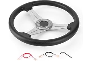race steering wheel + Racing Steering Wheel 350mm 6 Bolt PU Carbon Fiber (Universal) (Silver)