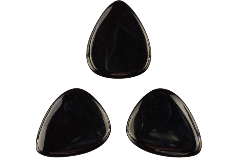 Black Obsidian Volcanic Glass Stone Guitar Or Bass Pick - 3.0 mm Ultra Heavy Gauge - 351 Shape - Specialty Handmade Gemstone Exotic Plectrum - 3 Pack