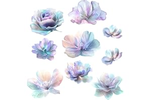 Volumoon 9 PCS Luminous Blue Flower Wall Stickers, Self-Adhesive Removable Glow in the Dark Stickers, Decorative Wall Art Dec