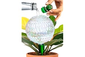 GARDENBRO Plant Watering Globes XL with Metal Self Watering Planter Insert - Premium 16 Oz Glass Self Watering Globes Hand-Blown for Indoor Plants - Automatic Plant Waterer Gift Idea for Gardeners (1, Textured)