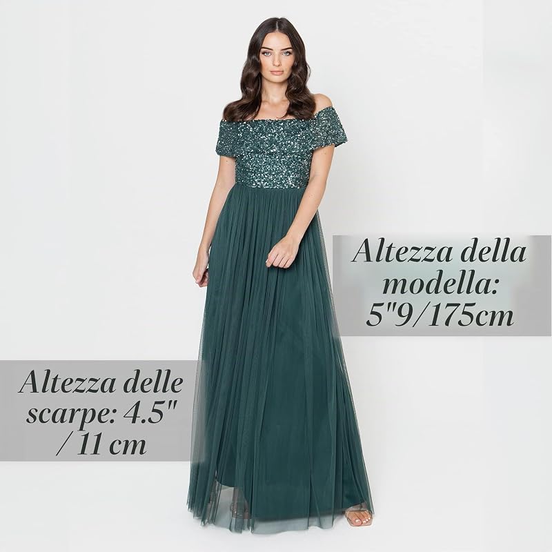 Maxi Abito Maya Bardot Vestito per Damigella d’Onore, Verde Smeraldo, 50 Donna