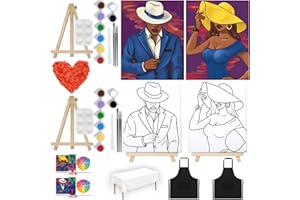 VALLSIP 2 Pack Paint and Sip Canvas Painting Kit Pre Drawn Canvas for Painting for adults Stretched Canvas Couples Games Date Night Anniversary Couple Paint Party 8X10 Ladies Gentlemen
