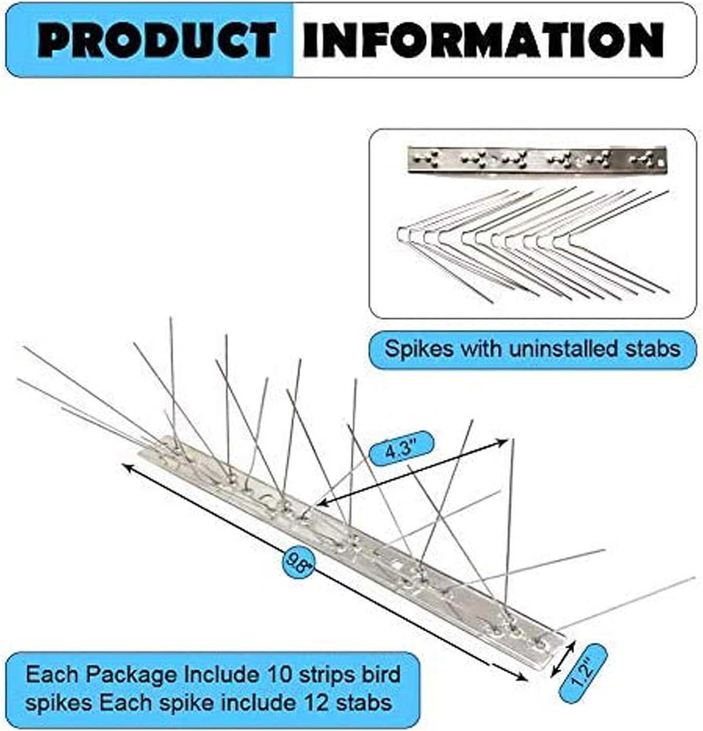 Bird Spikes for Pigeons Small Birds Cat, Anti Bird Spikes Stainless Steel Bird Deterrent Spikes-Cover 4 FT(5 Pack) : Garden & Outdoor