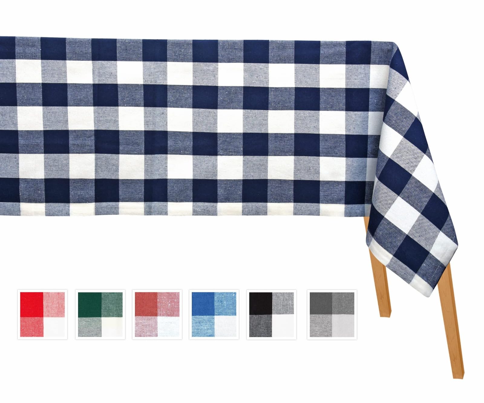 Photo 1 of Navy Blue Tablecloth - 100% Cotton Tablecloths, Blue Checkered, Farmhouse, Gingham Rectangle Tablecloth Heavy Duty Linen Checkered Table Cover for Cloth Picnic Kitchen Dining 63x109 - Navy & Cream