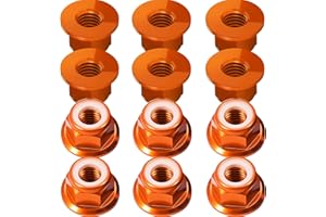 FRAIZOE RC 12Pcs M4 Flange Nuts Aluminum, M4-0.7mm Hex Flange Nylon Insert Lock Nuts for 1/10 Scale RC Car Traxxas Slash 4x4 2WD Stampede VXL Rustler VXL HPI Redcat Axial Racing Truck Buggy Crawler Wheels Orange