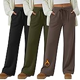 Sweetyweee 3 Pack Women's Fleece Lined Wide Leg Lounge Sweatpants Casual Thermal Drawstring Yoga Pants with Pockets