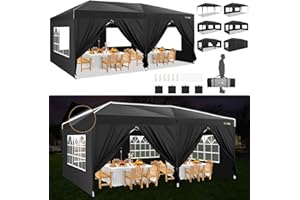 HOTEEL 10x20 Pop Up Canopy with 6 Sidewalls Canopy Tent 10x20 Party Tent Instant Easy Up Event Tent for Parties, Wedding,Commercial, Camping,with Wheeled Bag & 4 Weights, UV50+,Black